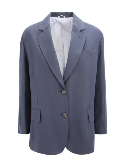 Brunello Cucinelli Fluid Viscose And Linen Twill Jacket In Blue