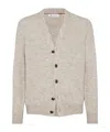 Brunello Cucinelli Ribbed Cotton Shawl Collar Cardigan In Nude