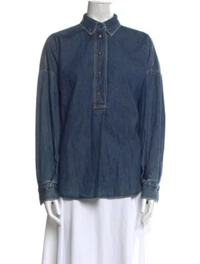 Pre-owned Brunello Cucinelli Long Sleeve Button-up Top In Blue