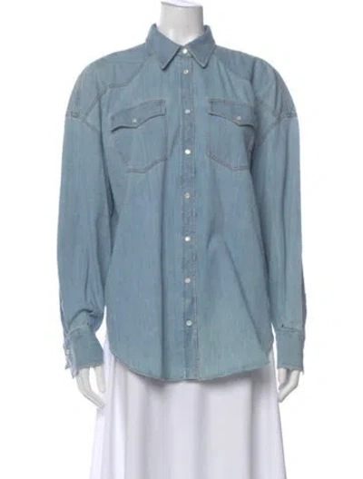 Pre-owned Brunello Cucinelli Long Sleeve Button-up Top In Blue