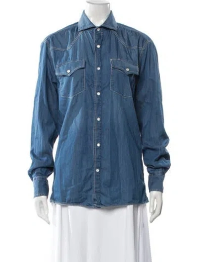Pre-owned Brunello Cucinelli Long Sleeve Button-up Top In Blue