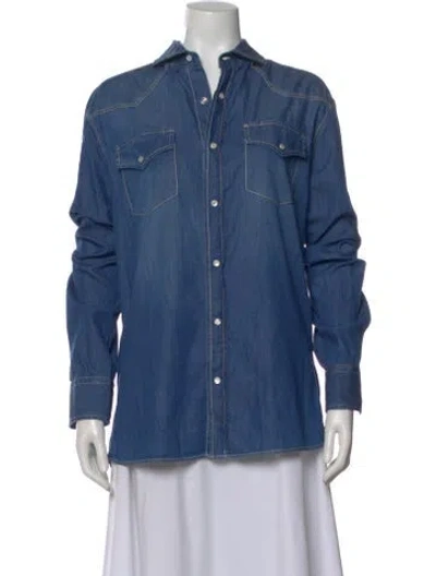 Pre-owned Brunello Cucinelli Long Sleeve Button-up Top In Blue