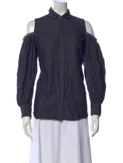 Pre-owned Brunello Cucinelli Long Sleeve Button-up Top In Blue