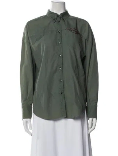 Pre-owned Brunello Cucinelli Long Sleeve Button-up Top In Green