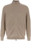 Brunello Cucinelli Collar Zip Cardigan Ribbed Texture In Neutral