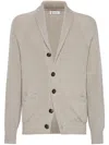 Brunello Cucinelli Ribbed Cotton Shawl Collar Cardigan In Beige