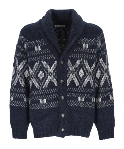 Brunello Cucinelli Long Sleeve Cardigan In Blue