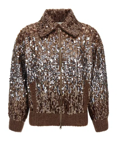 Brunello Cucinelli Long Sleeve Cardigan In Brown