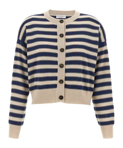 Brunello Cucinelli Striped Long-sleeves Cardigan In Multi
