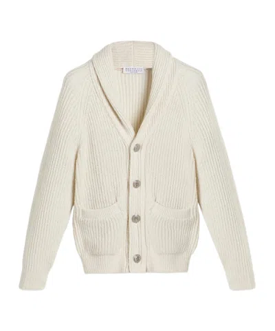 Brunello Cucinelli Long Sleeve Cardigan In White