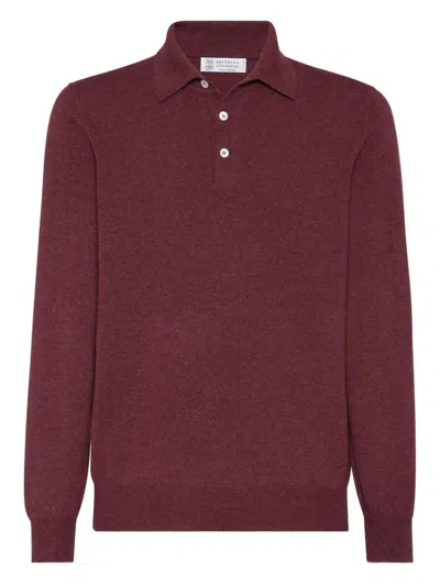 Brunello Cucinelli Long-sleeve Cashmere Polo Shirt In Bordeaux In Burgundy