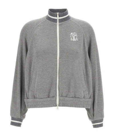 BRUNELLO CUCINELLI BRUNELLO CUCINELLI LOGO EMBROIDERED ZIP-UP SWEATSHIRT