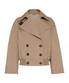 Brunello Cucinelli Brown Double-breasted Crop Jacket With Windbreak Flap And Classic Wide Lapels In Cotton Blend Woman In Brown