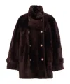 Brunello Cucinelli Leather Double-breasted Jacket High Collar In Brown