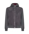 Brunello Cucinelli Grey Suede And Knit Hooded Jacket In Gray