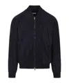Brunello Cucinelli Ribbed Edges Suede Leather Jacket In Blue