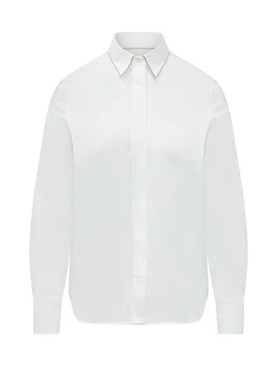 Brunello Cucinelli Long Sleeve Classic Fit Shirt In Bianco