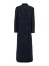 Brunello Cucinelli Blue Double-breasted Long Coat With Peak Revers