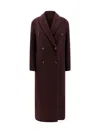 Brunello Cucinelli Long Double-breasted Cashmere Coat With Back Vent In Burgundy