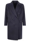 Brunello Cucinelli Double-breasted Black Cashmere Coat With Peak Lapels