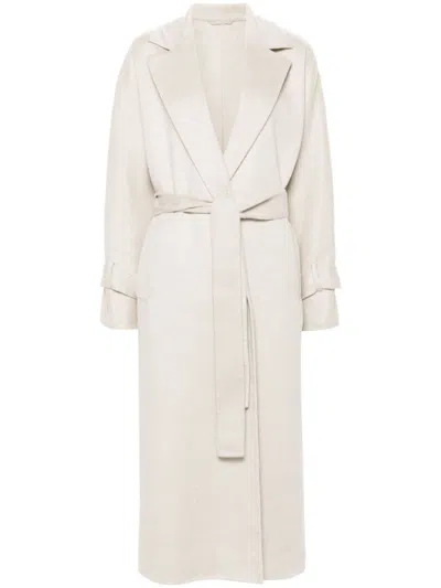 Brunello Cucinelli Cashmere Belted Midi Coat In White