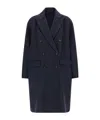 Brunello Cucinelli Double-breasted Black Cashmere Coat With Peak Lapels In Blue