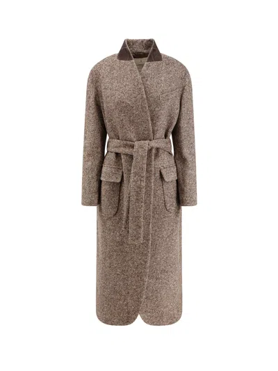 BRUNELLO CUCINELLI BELTED TWEED COAT