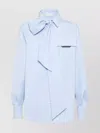 Brunello Cucinelli Long Sleeve Collared Shirt With Bow Detail In Blue