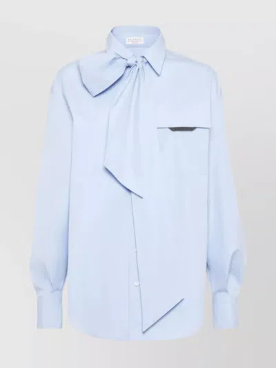 BRUNELLO CUCINELLI LONG SLEEVE COLLARED SHIRT WITH BOW DETAIL