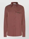 Brunello Cucinelli Long Sleeve Collared Top With Chest Pocket In Brown
