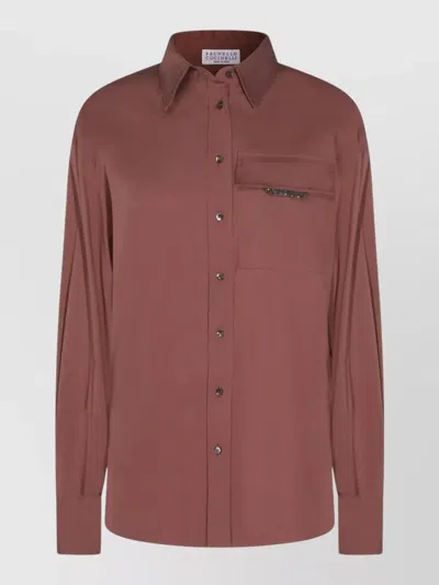 BRUNELLO CUCINELLI LONG SLEEVE COLLARED TOP WITH CHEST POCKET