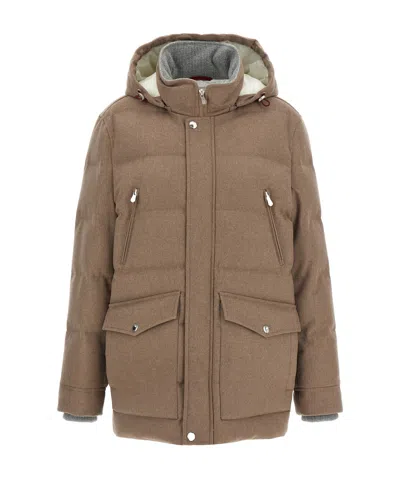 BRUNELLO CUCINELLI WOOL HOODED QUILTED JACKET