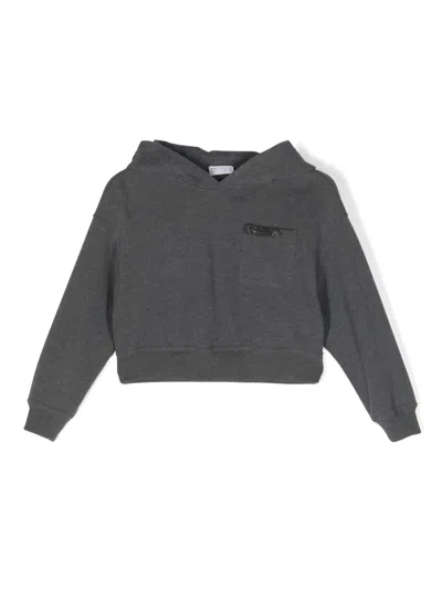 Brunello Cucinelli Kids' Long-sleeve Cotton Hoodie In Grau