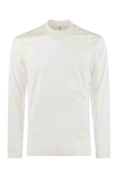 Brunello Cucinelli Long-sleeve Cotton Jersey Chimney Neck T-shirt In White