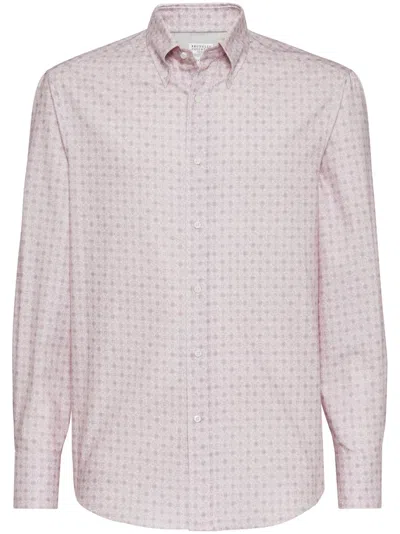 Brunello Cucinelli Long-sleeve Cotton Shirt In Pink