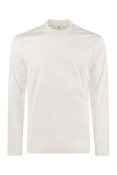 Brunello Cucinelli Long-sleeve Cotton T-shirt Chimney Neck T-shirt In White