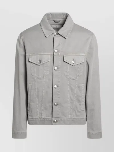 Brunello Cucinelli Long Sleeve Denim Jacket With Chest Pockets In Neutral