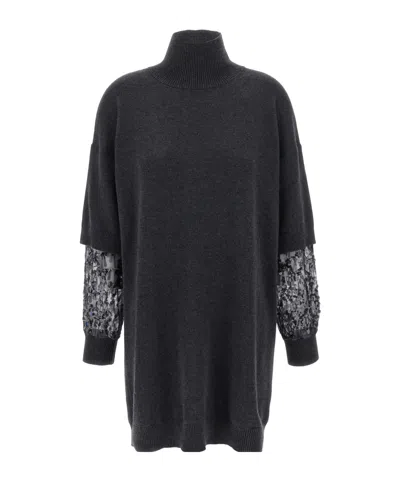 BRUNELLO CUCINELLI SEQUIN-EMBELLISHED HIGH-NECK MINI DRESS