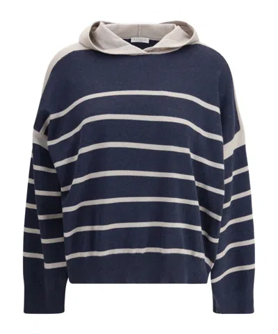 BRUNELLO CUCINELLI BRUNELLO CUCINELLI HOODED STRIPED JUMPER