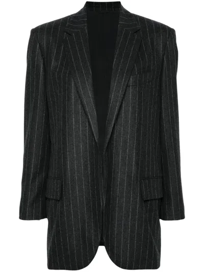 Brunello Cucinelli Pinstripe Wool Flannel Blazer In Grey