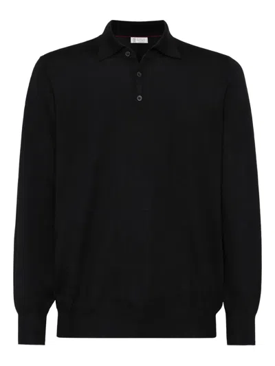 Brunello Cucinelli Lightweight Knit Polo In Black