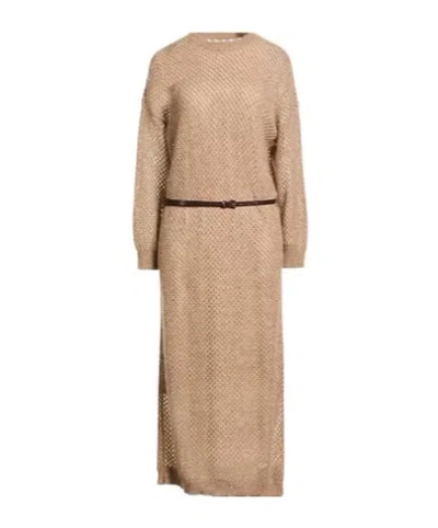 Brunello Cucinelli Long Sleeve Knit Dress In Neutral