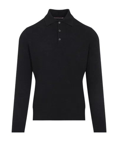 Brunello Cucinelli Long Sleeve Knit Polo Shirt In Black