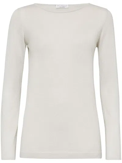 Brunello Cucinelli Long-sleeve Knit Top In White