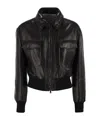 Brunello Cucinelli Women Leather Bomber Jacket With Jewellery In Black