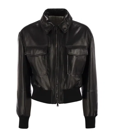 Brunello Cucinelli Long Sleeve Leather Jacket In Black