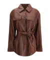 Brunello Cucinelli Long Sleeve Leather Jacket In Brown