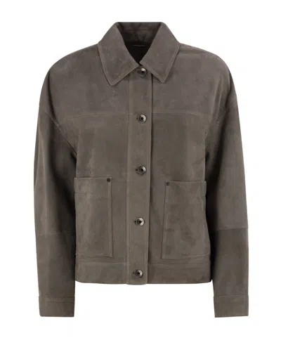 Brunello Cucinelli Long Sleeve Leather Shirt Jacket In Green