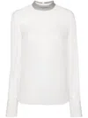 Brunello Cucinelli Long-sleeve Top With High Neckline And Shimmering Detail In Beige