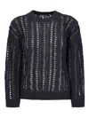 Brunello Cucinelli Long-sleeve Open-work Sweater In Multi